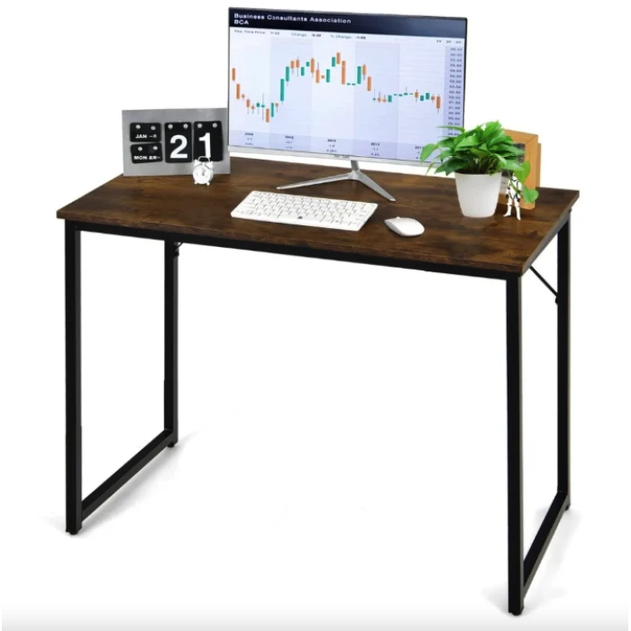 Письменный стол Costway Homart со стальным каркасом коричневый
