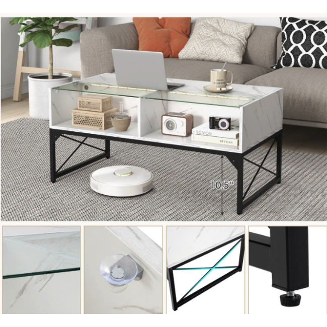 Журнальный стол Costway Moderne с мраморной подсветкой.