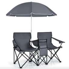 Комплект раскладных стульев Costway Parma с зонтиком серый