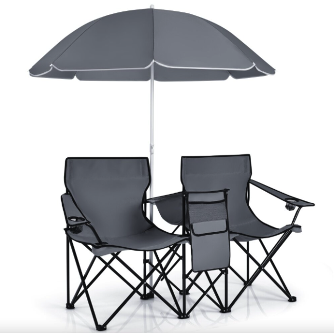 Комплект раскладных стульев Costway Parma с зонтиком серый