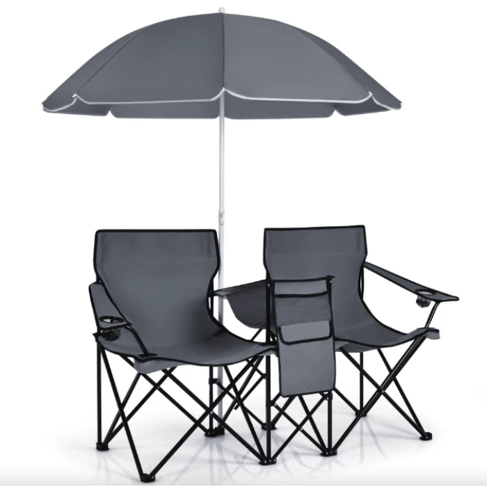 Комплект розкладних стільців Costway Parma з парасолькою сірий