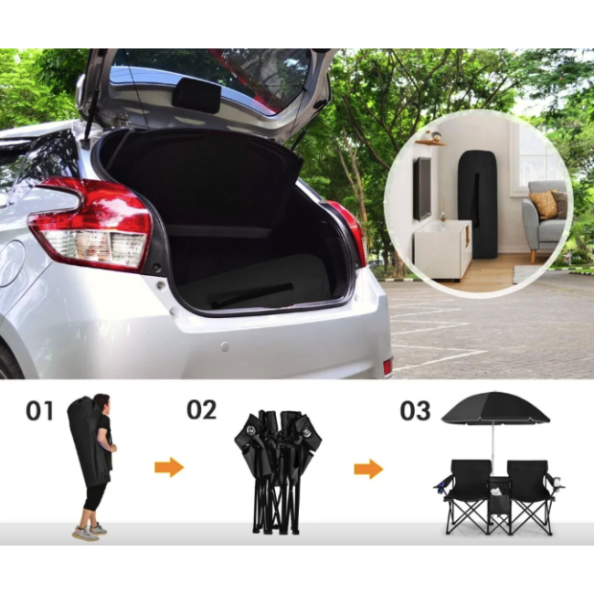 Комплект розкладних стільців Costway Parma з парасолькою чорний