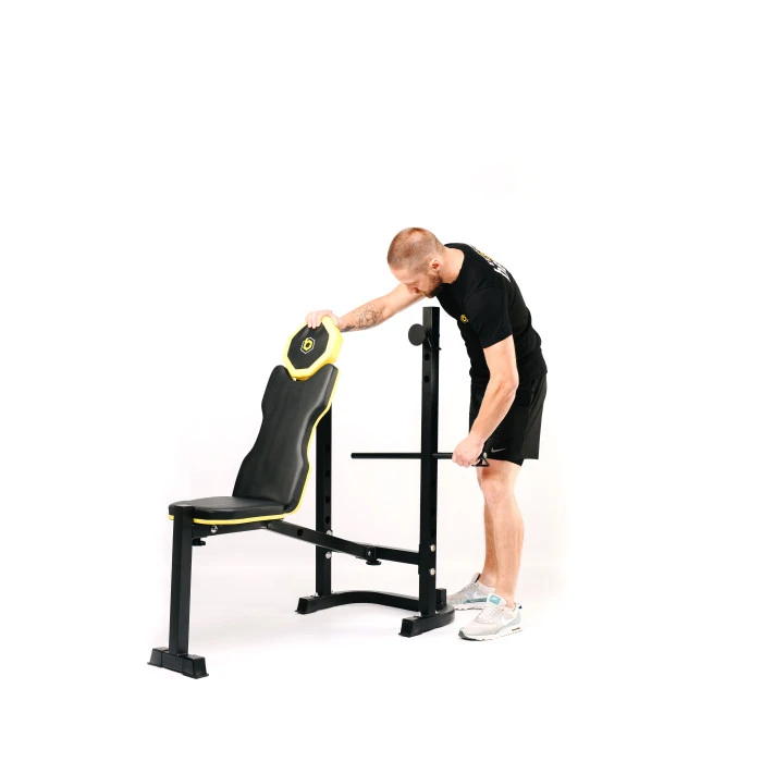 Тренировочная скамейка Besport WB-003 горизонтальная для жима со стойкой под штангу.