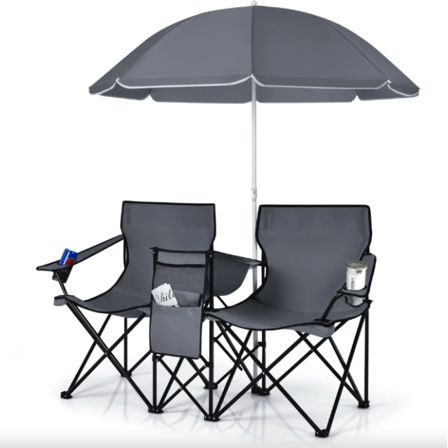 Комплект раскладных стульев Costway Parma с зонтиком серый