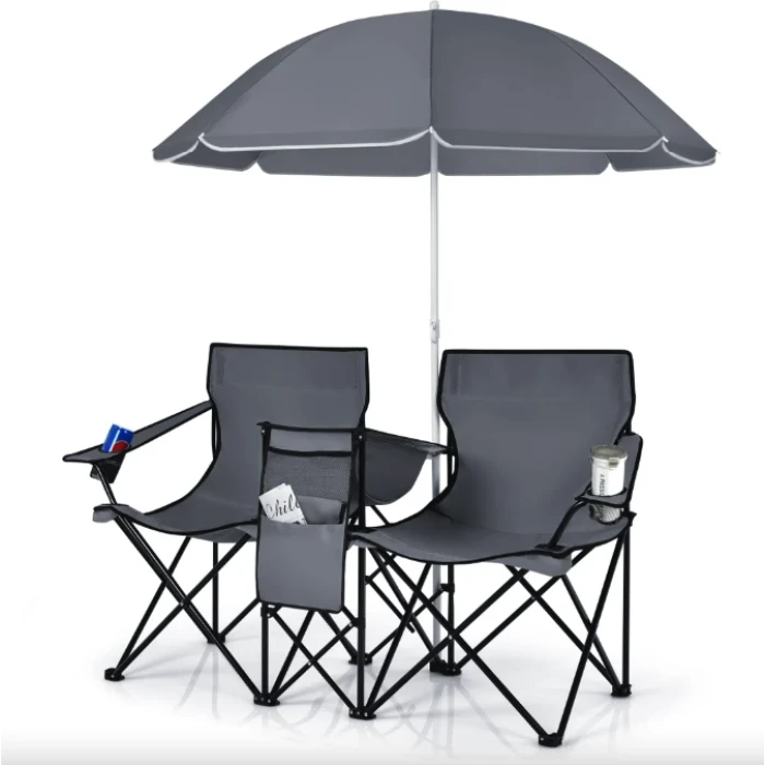 Комплект розкладних стільців Costway Parma з парасолькою сірий
