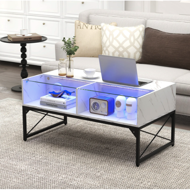 Журнальный стол Costway Moderne с мраморной подсветкой.