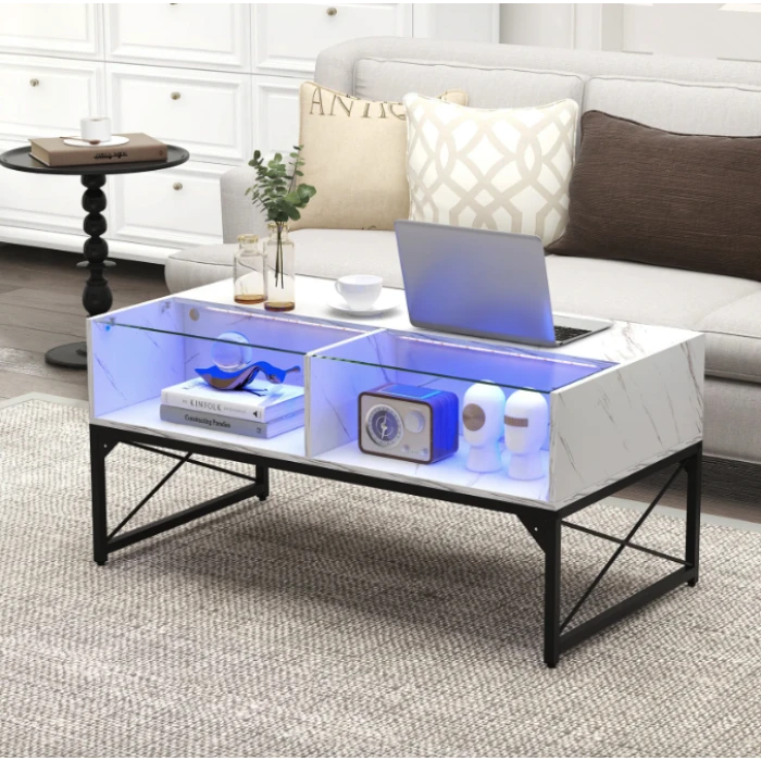 Журнальный стол Costway Moderne с мраморной подсветкой.