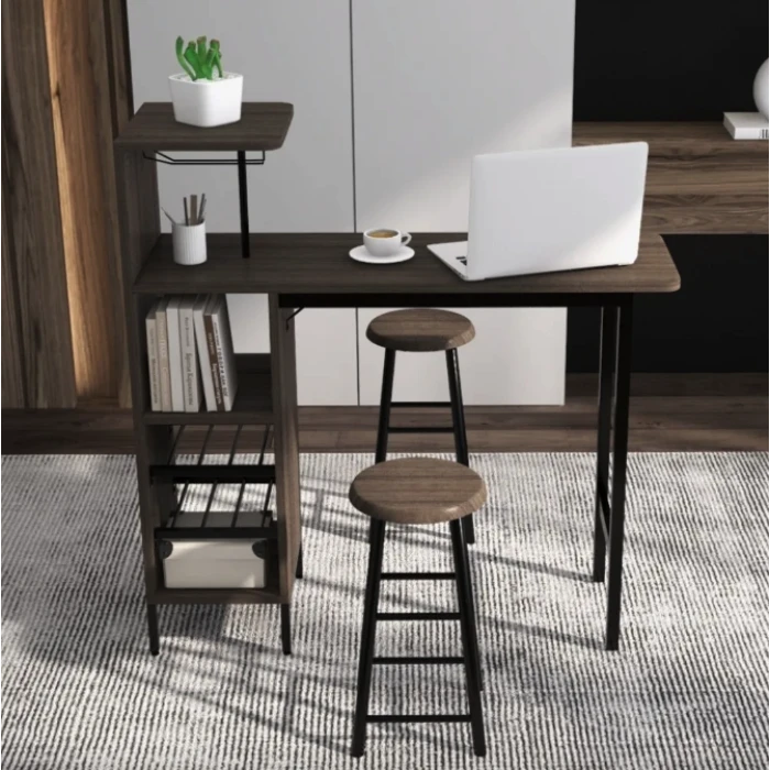 Барний стіл з стільцями Costway Bistro з тримачем винних келихів коричневий