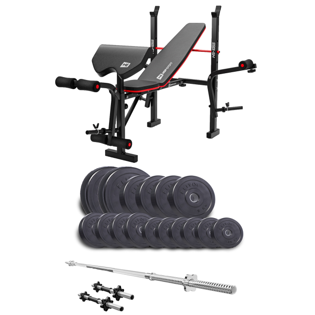 Набір Elitum Titan 68кг з лавою HS-1055 Pro, штангою та гантелями