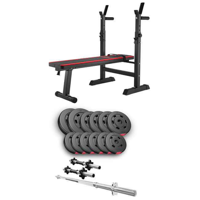 Набір Hop-Sport Premium 38кг з лавою HS-1080, штангою та гантелями