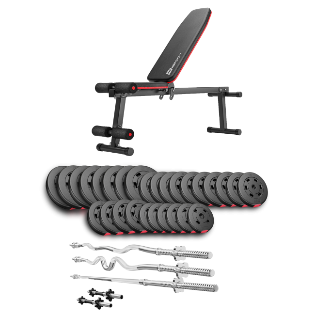 Набір Hop-Sport Premium 173кг з лавою HS-1010 Pro, штангами та гантелями