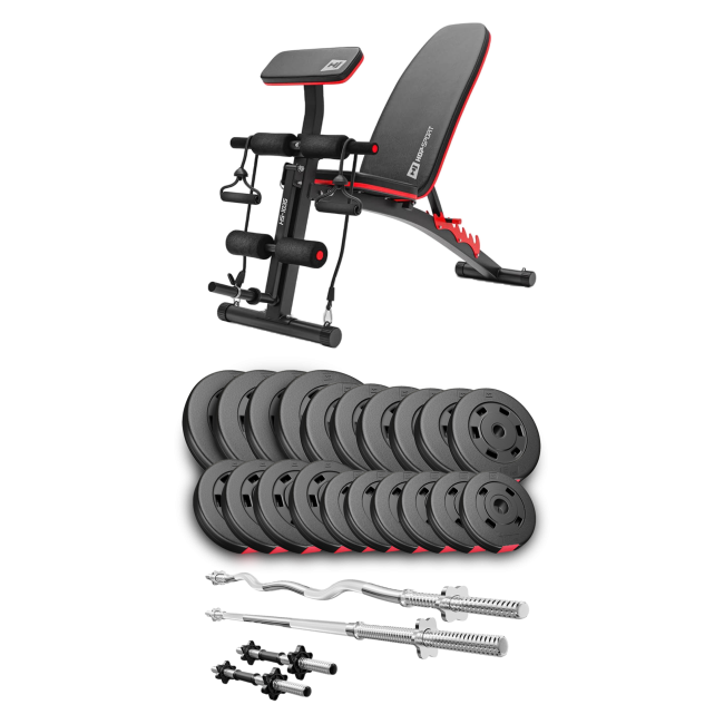 Набір Hop-Sport Premium 105кг з лавою HS-1035, штангами та гантелями
