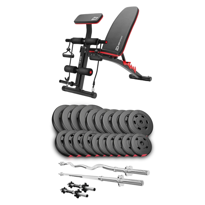 Набір Hop-Sport Premium 105кг з лавою HS-1035, штангами та гантелями