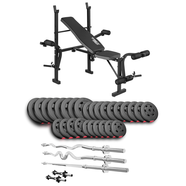 Набір Hop-Sport Premium 173кг з лавою TX-055, штангами та гантелями