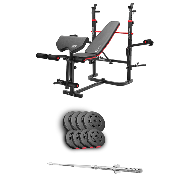Набір Hop-Sport Premium 39кг з лавою HS-1065HB Pro та штангою