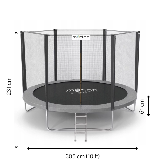 Батут Jumi Motion Sport Line 10ft (305см) з зовнішньою сіткою сірий