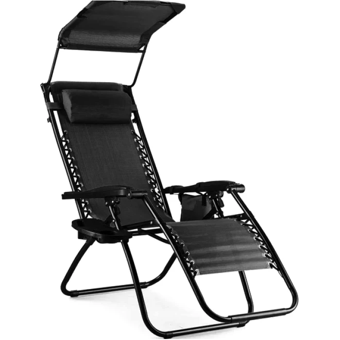Шезлонг лежак Outtec Zero Graviti Sun раскладной с черной крышей