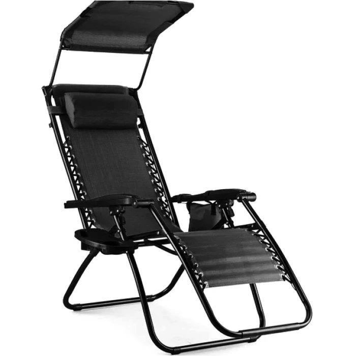 Шезлонг лежак Outtec Zero Graviti Sun раскладной с черной крышей