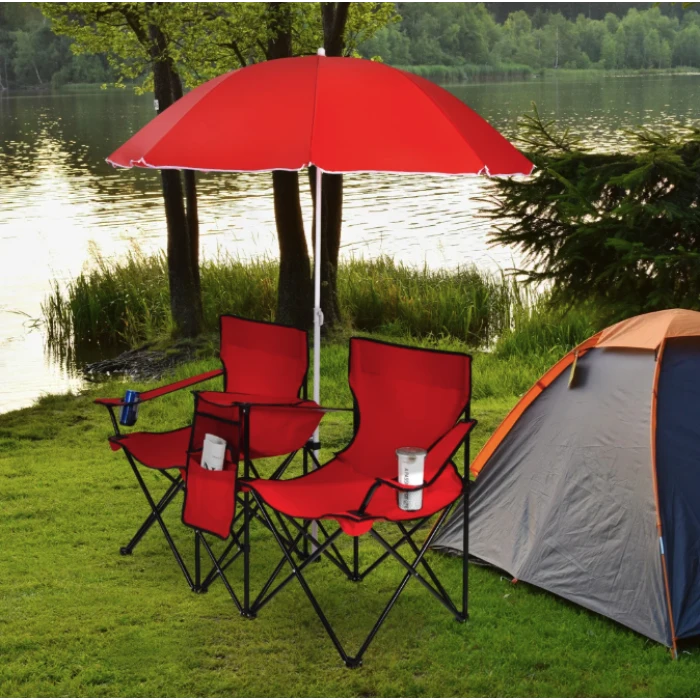 Комплект розкладних стільців Costway Parma з парасолькою червоний