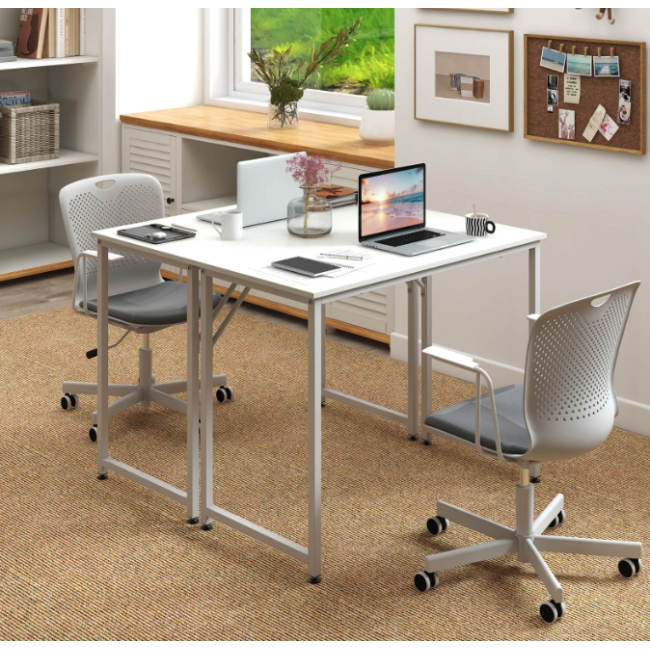 Компьютерный стол Costway Helena с металлическим каркасом белый.