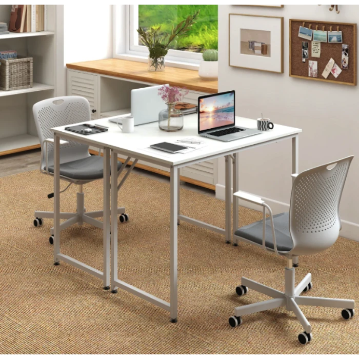 Компьютерный стол Costway Helena с металлическим каркасом белый.