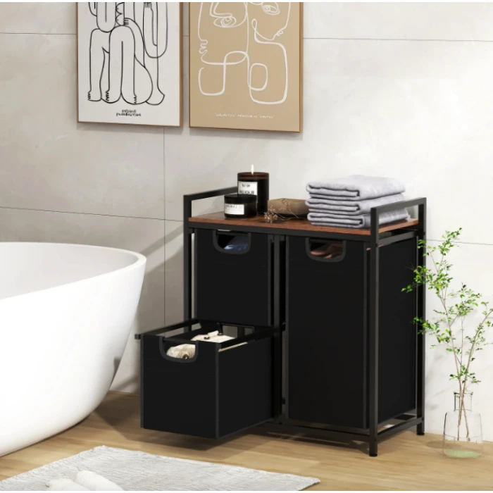 Корзина для белья Costway Nordi 58 л в стиле Loft черный