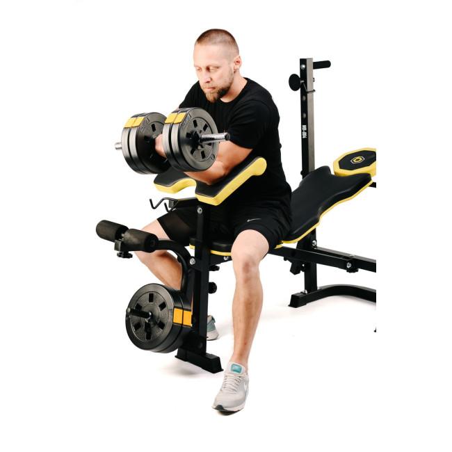 Лавка тренувальна Besport WB-004 для жиму зі стійкою під штангу та партою Скотта