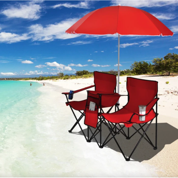 Комплект розкладних стільців Costway Parma з парасолькою червоний