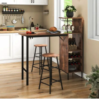 Барный стол со стульями Costway Bistro с держателем винных бокалов темно-коричневый