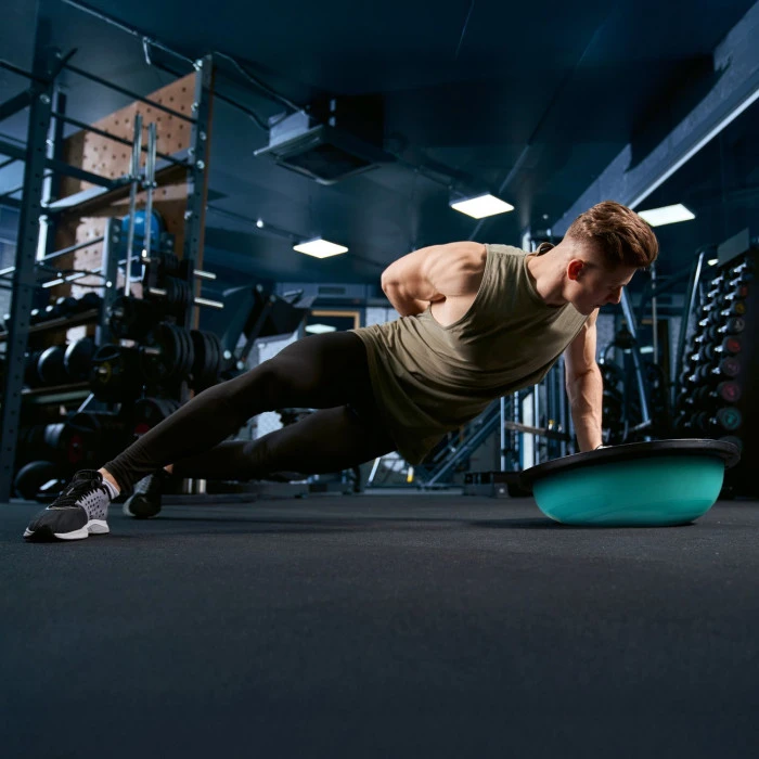 Балансувальна півсфера Gymtek Flex Core Half Ball 58см з еспандерами + насос блакитний