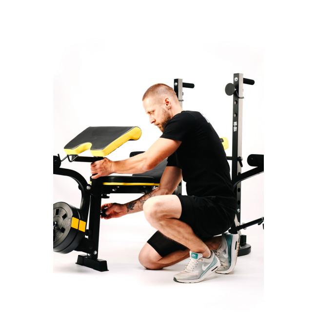 Лавка тренувальна Besport WB-004 для жиму зі стійкою під штангу та партою Скотта