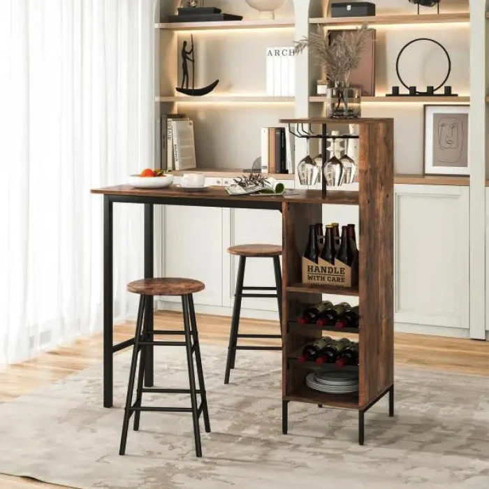 Барний стіл з стільцями Costway Bistro з тримачем винних келихів темно-коричневий