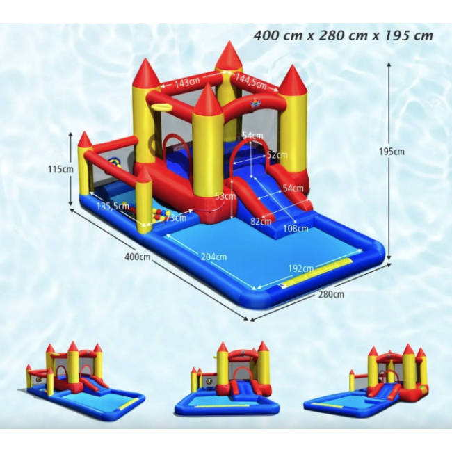 Надувний водний центр Costway Happyland з гіркою 400см з вентилятором