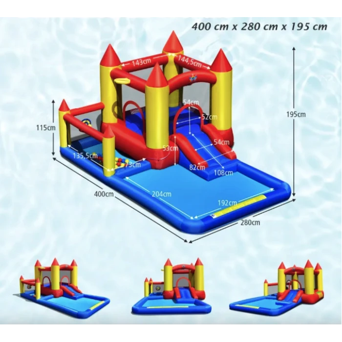 Надувний водний центр Costway Happyland з гіркою 400см з вентилятором