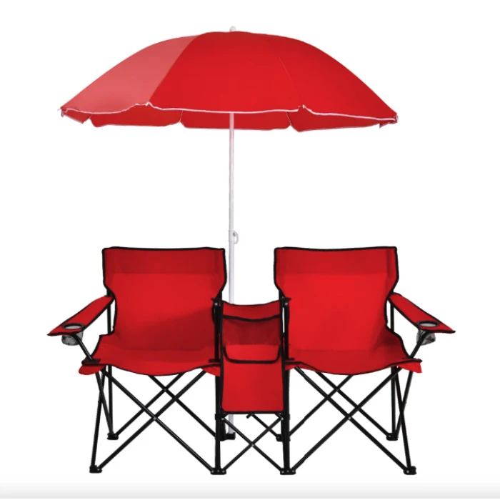 Комплект розкладних стільців Costway Parma з парасолькою червоний