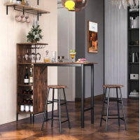 Барный стол со стульями Costway Bistro с держателем винных бокалов темно-коричневый