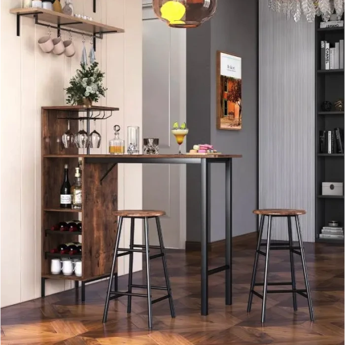 Барний стіл з стільцями Costway Bistro з тримачем винних келихів темно-коричневий