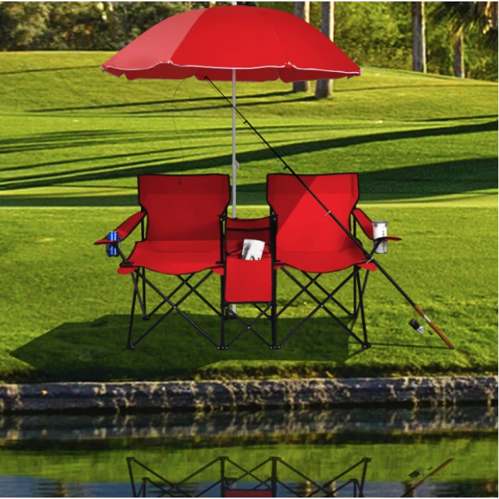 Комплект розкладних стільців Costway Parma з парасолькою червоний