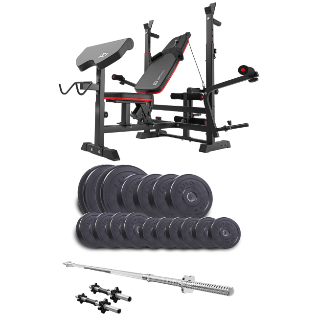 Набір Elitum Titan 68кг з лавою HS-1075 Pro, штангою та гантелями