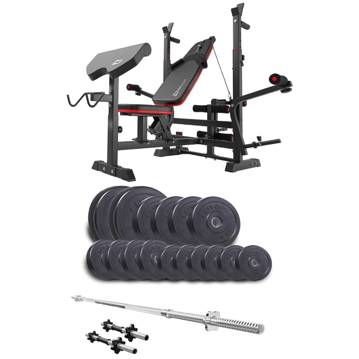 Набір Elitum Titan 68кг з лавою HS-1075 Pro, штангою та гантелями
