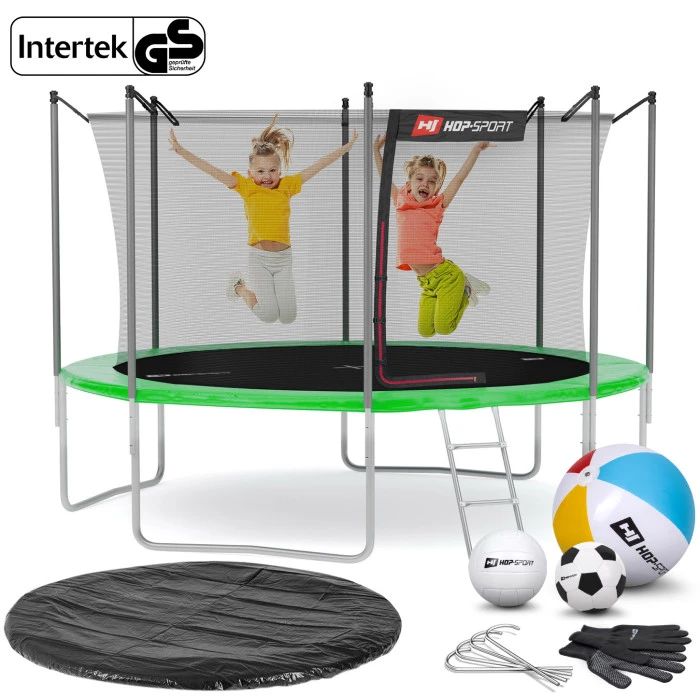 Батут Hop-Sport 12ft (366см) зеленый с внутренней сеткой