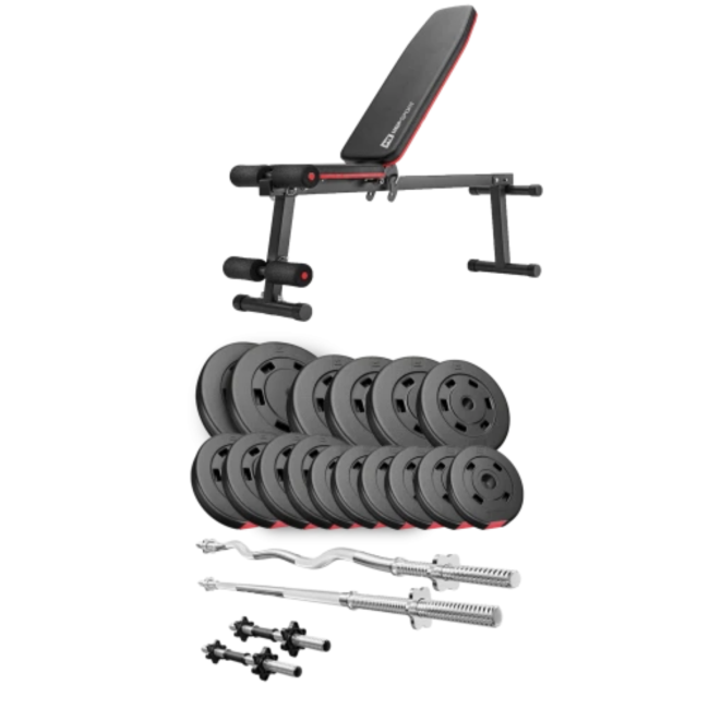 Набор Hop-Sport Premium 75кг со скамьей HS-1010 Pro, штангами и гантелями