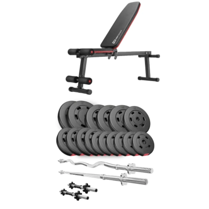 Набір Hop-Sport Premium 75кг з лавою HS-1010 Pro, штангами та гантелями