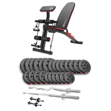 Набор Hop-Sport Premium 135кг со скамьей HS-1035, штангами и гантелями.