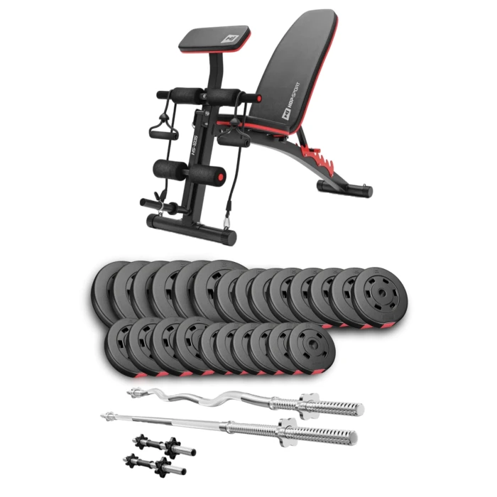 Набір Hop-Sport Premium 135кг з лавою HS-1035, штангами та гантелями