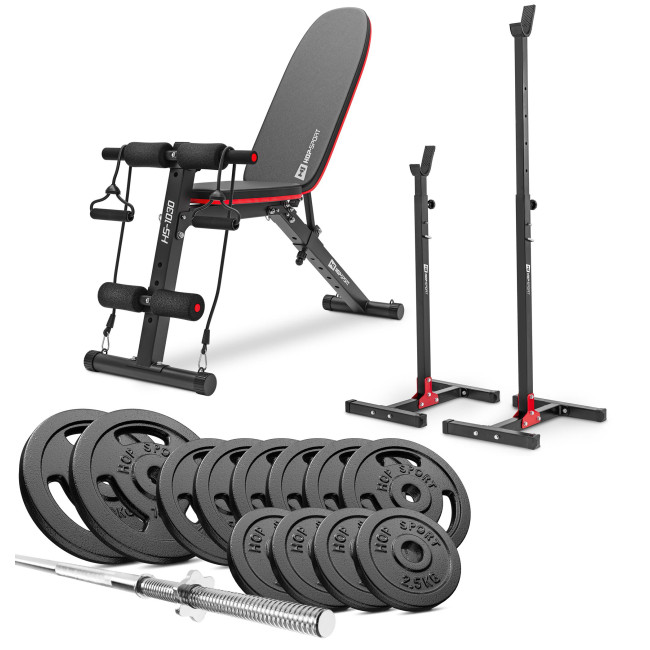 Набор STRONG 69кг со скамейкой HS-1030 и стойками 1002L