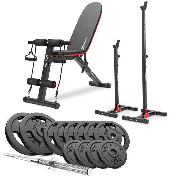 Набор STRONG 69кг со скамейкой HS-1030 и стойками 1002L