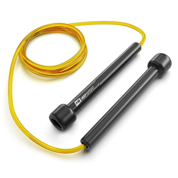Скакалка Hop-Sport Crossfit NEW с пластиковыми ручками HS-P025JR желтая