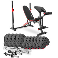 Набор Hop-Sport Premium 105кг со скамьей HS-1095, штангами и гантелями.