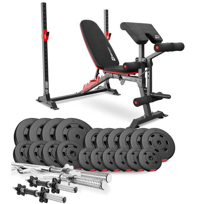 Набір Hop-Sport Premium 105кг з лавою HS-1095, штангами та гантелями